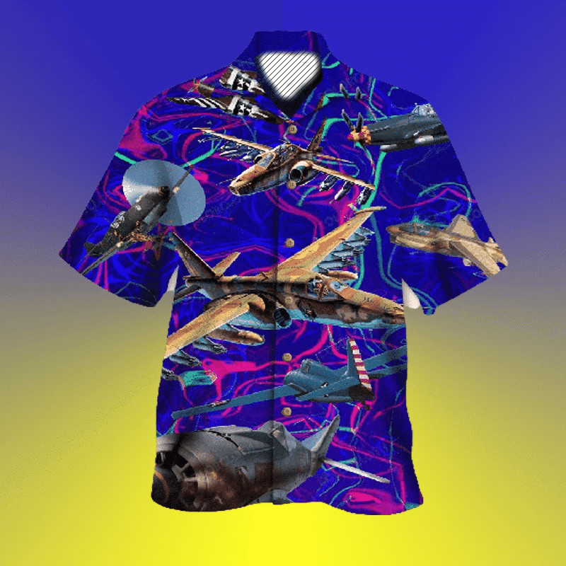 Explore Sky With Aircraft Navy Color Hawaiian Shirts