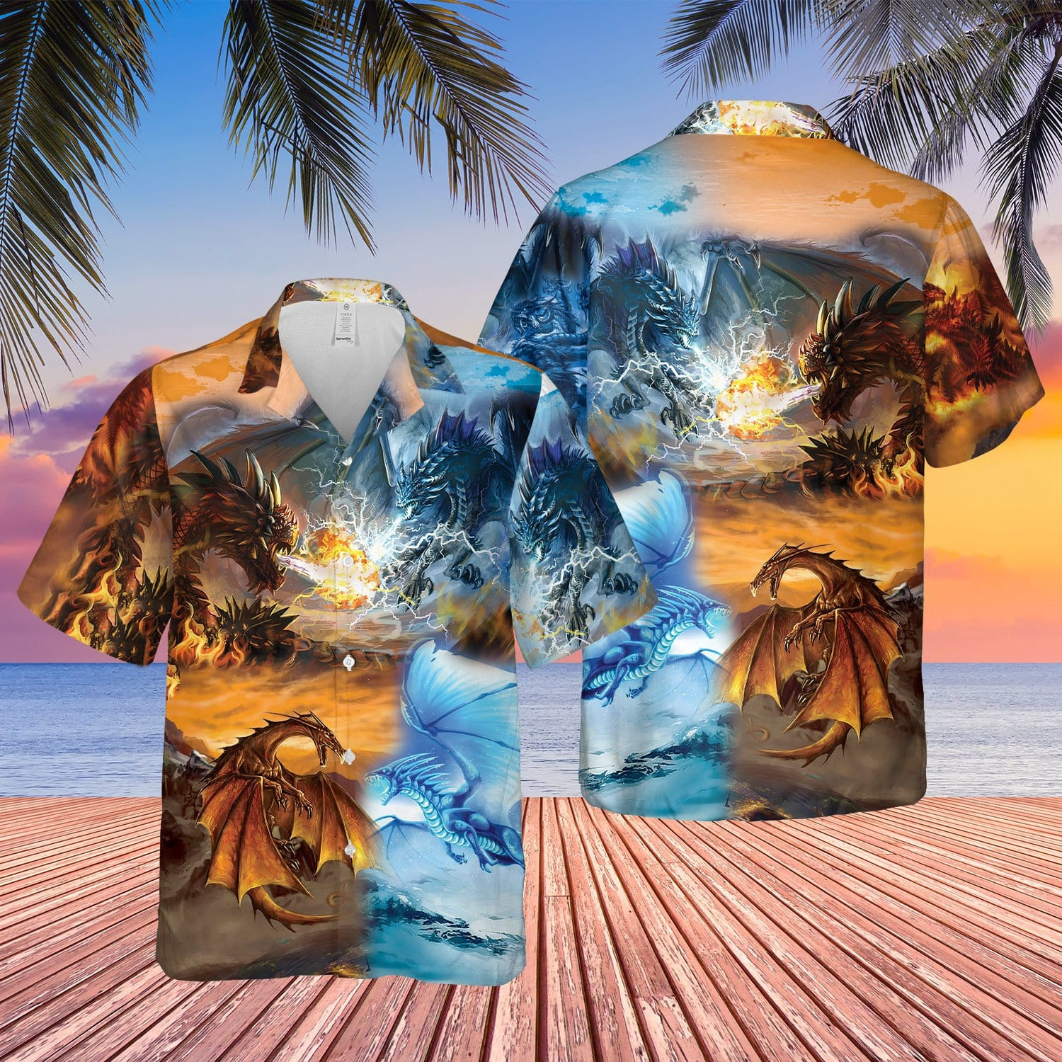 Fire And Ice Dragons Battle Aloha Hawaiian Shirts