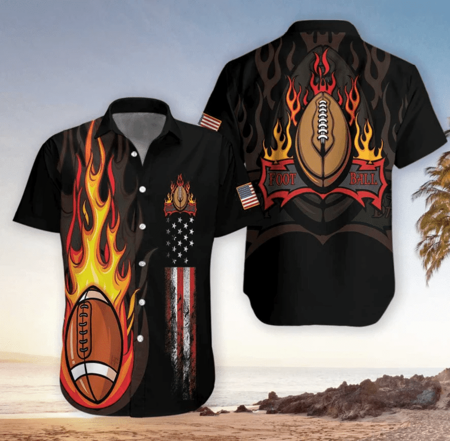 Flame Football American Flag Hawaiian Shirts Dh
