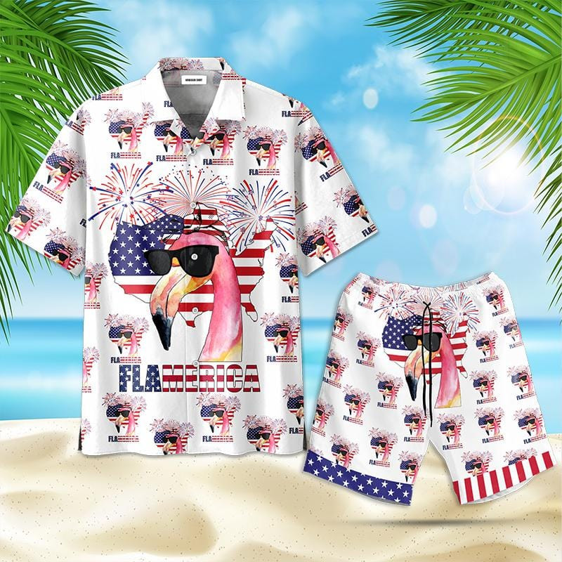 Flamingo Flamerica For 4Th July Hawaiian Aloha Shirts Or Beach Shorts Dh