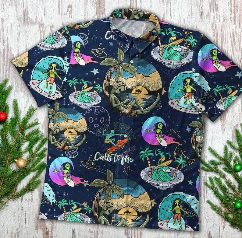 Funny Alien Surfing Unisex Hawaiian Shirts Kv