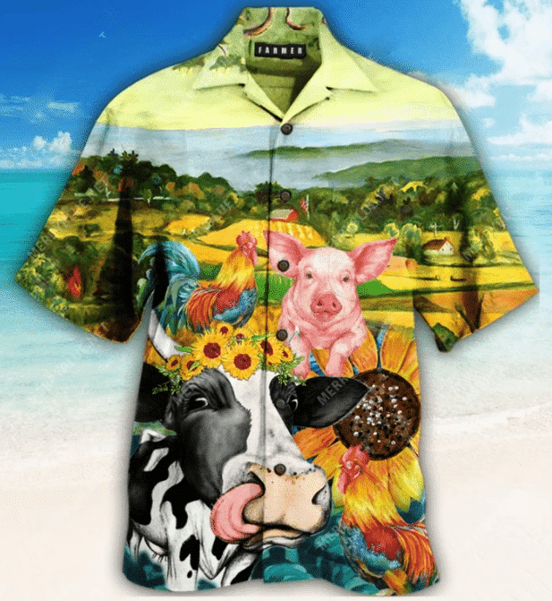 Funny Farmer Pig Cute Hawaiian Aloha Shirts H