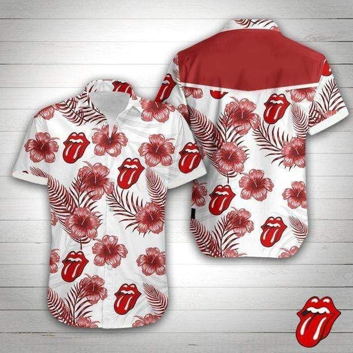 Funny Tonge Out Sexy Lips Red Hibiscus Tropical Hawaiian Aloha Shirts