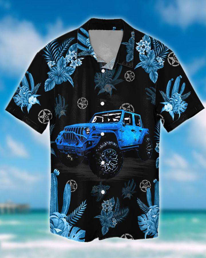 Gift For Dad Blue Jeep Black Unisex Hawaiian Shirts