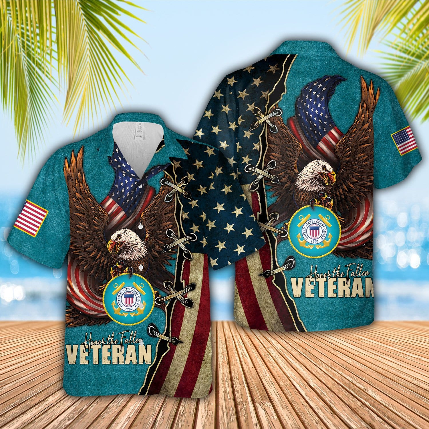 Gift For Dad Honor The Fallen Us Coast Guard Blue Unisex Hawaiian Shirts