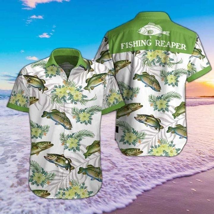 Gift For Father Fishing Reaper Green Tropical Unisex Hawaiian Shirts