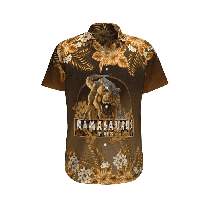 Gift For Mother Mamasaurus T-Rex Brown Hibiscus Unisex Hawaiian Shirts