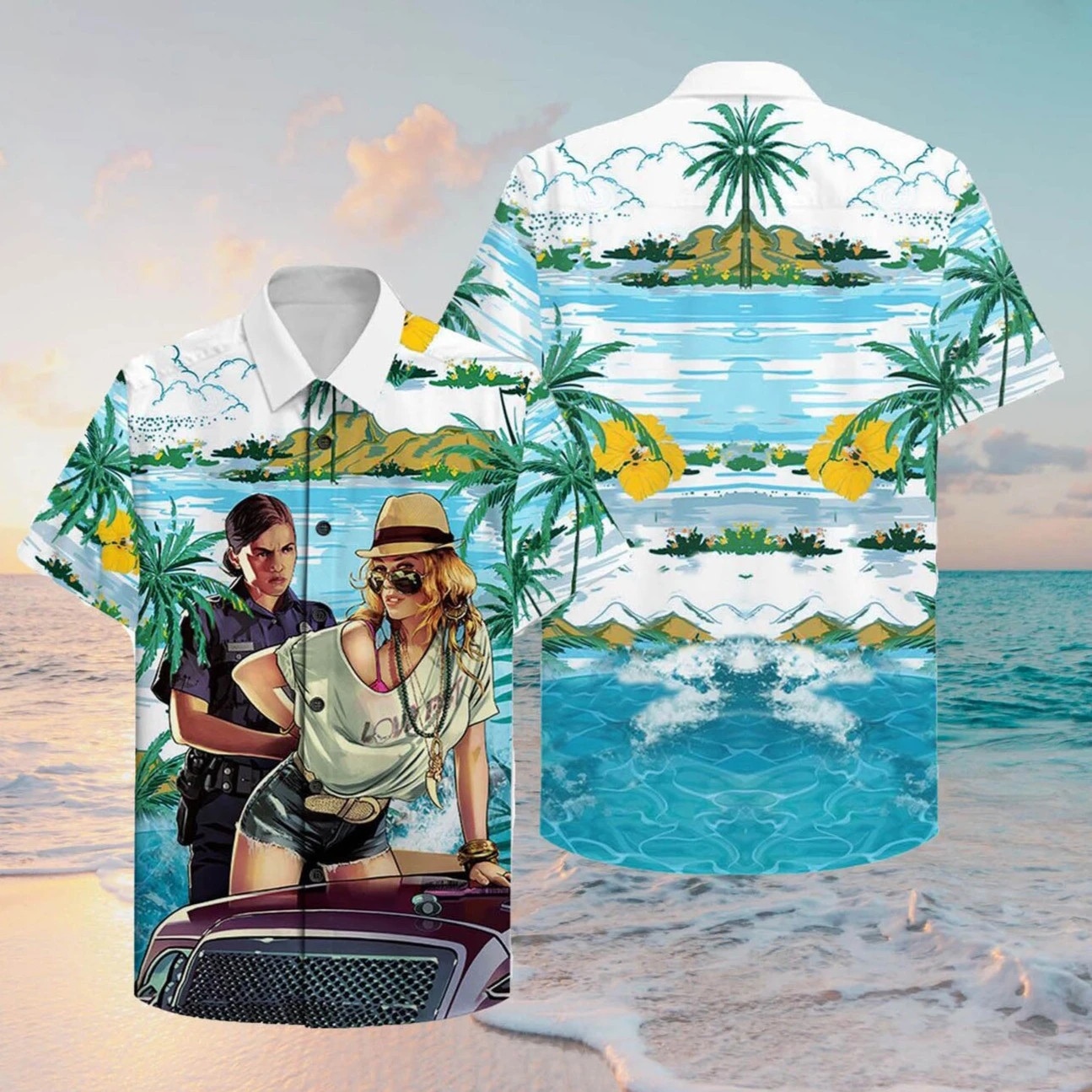 Gta V Sexy Beach Girl Hawaiian Aloha Shirts Dh