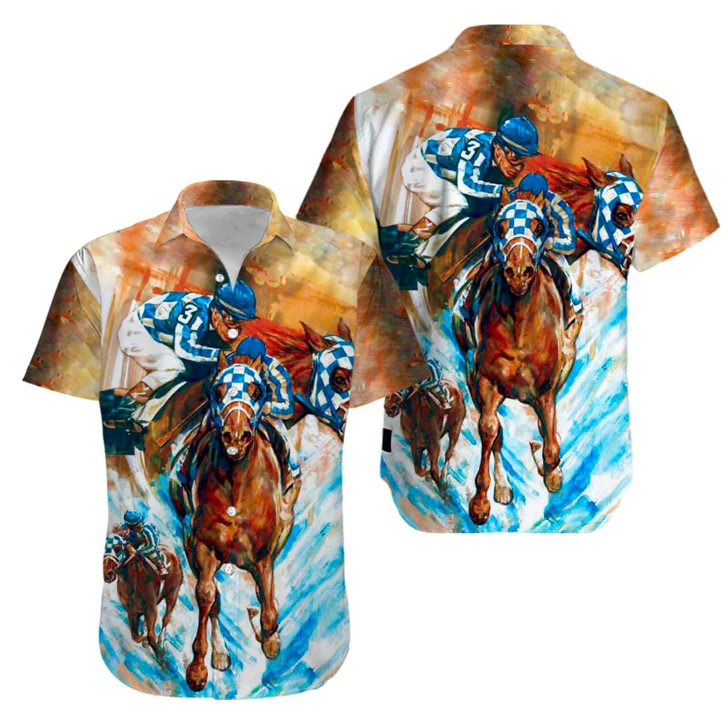 Secretariat Horse Racing Art Hawaiian Aloha Shirts Kv