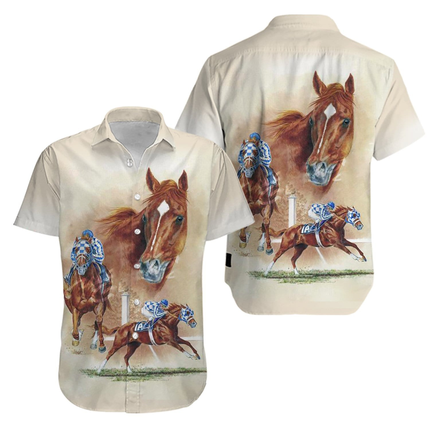 Secretariat Horse Racing Painting Hawaiian Aloha Shirts Kv