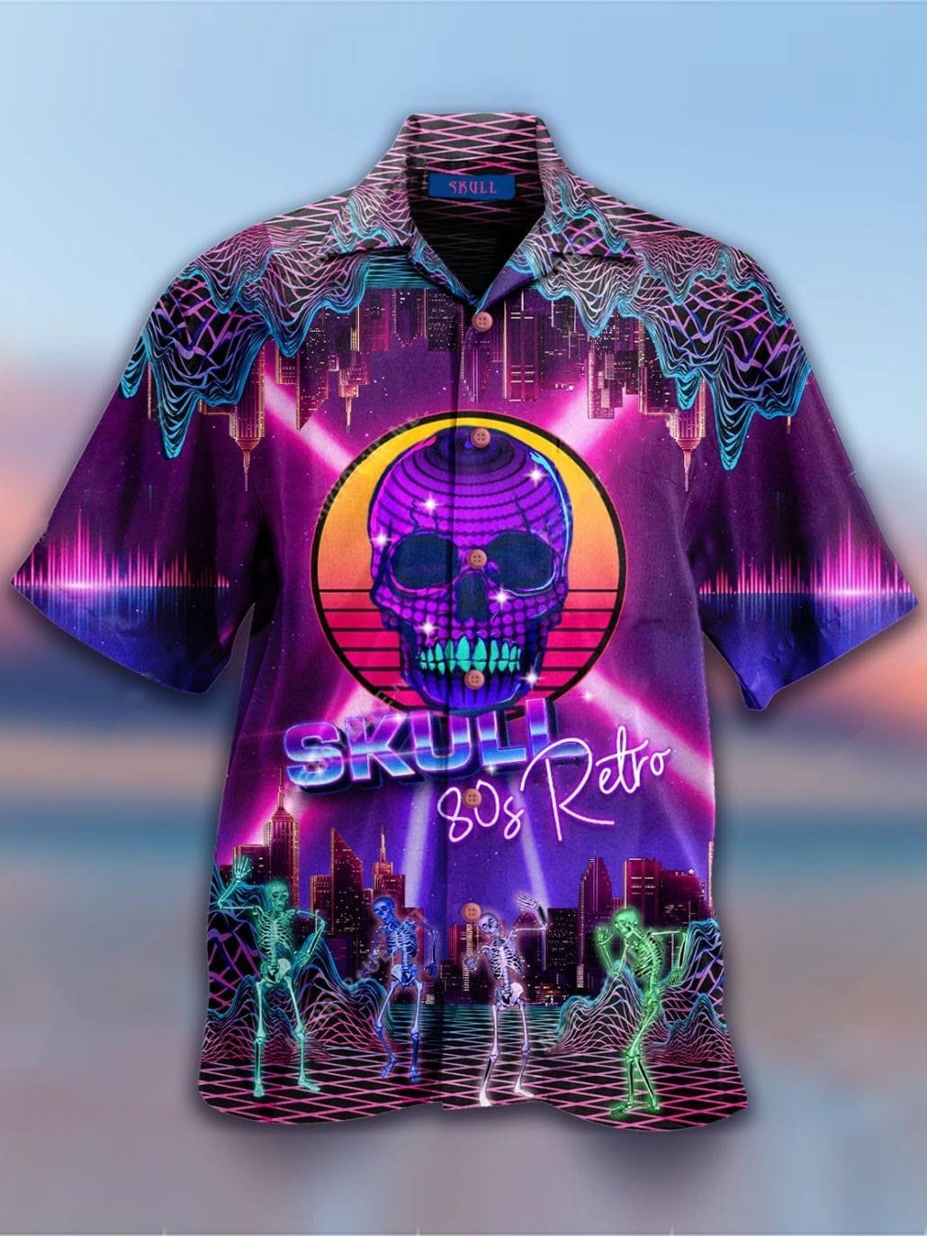 Skull 80S Retro Hawaiian Aloha Shirts Happy Halloween Dh