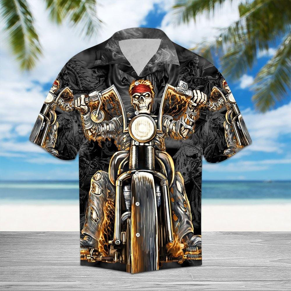 Skull Biker Motorcycles Racing Gangster Hawaiian Aloha Shirts Kv