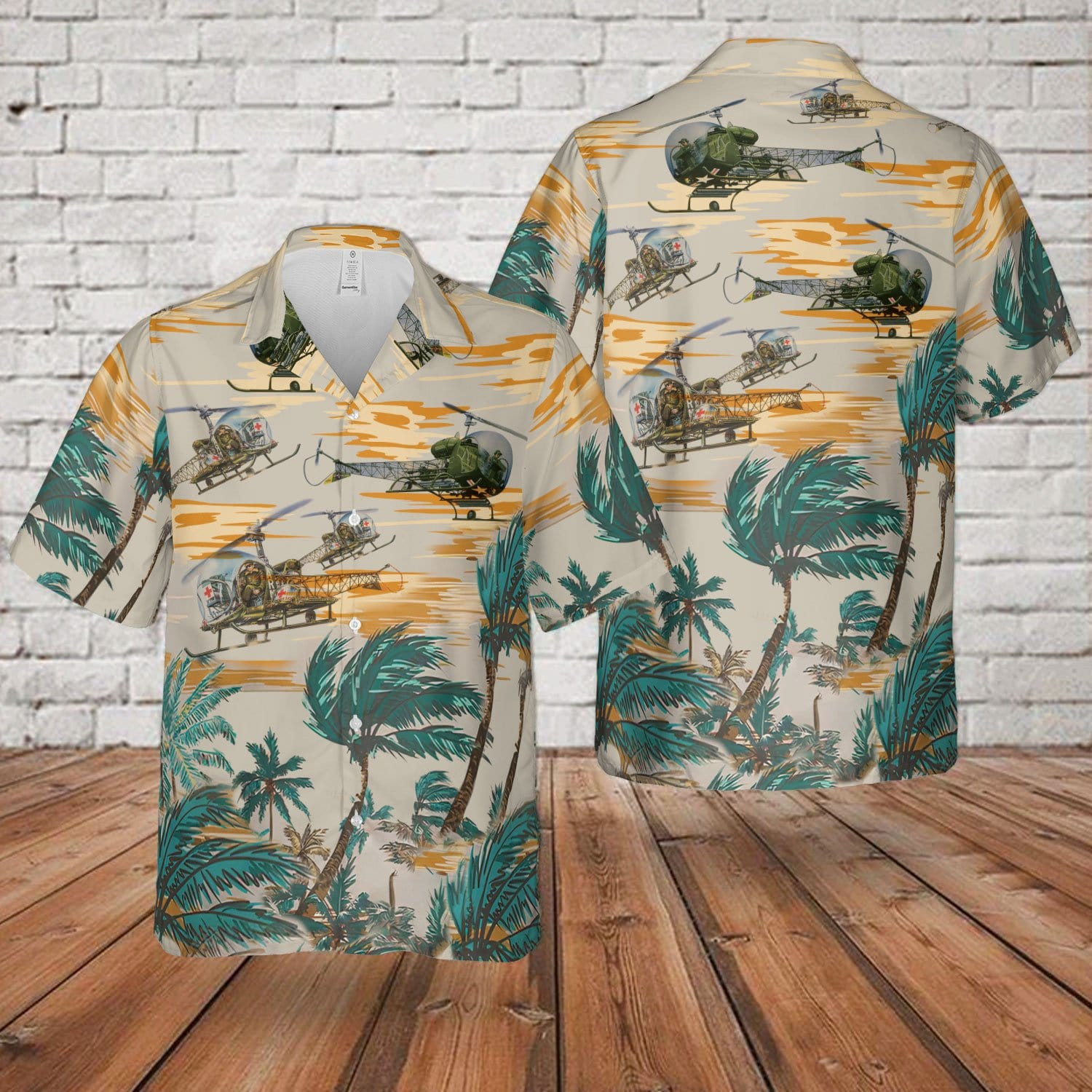 Tropical Helicopter Bell H-13 Sioux Us Army Aloha Hawaiian Shirts 140621H