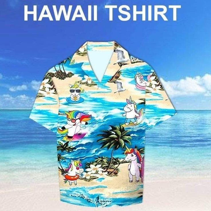 Unicorn Surfing Summer Vibe Tropical Hawaiian Aloha Shirts Dh