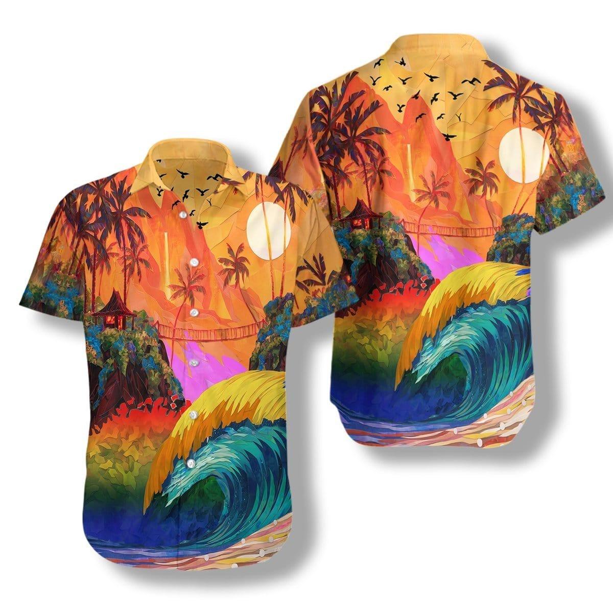 Unisex Lgbt Sunset Beaches Hawaiian Aloha Shirts H