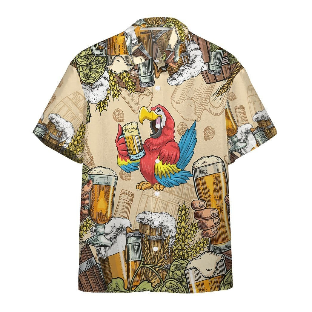 Vintage Parrot Drinking Beer Hawaiian Aloha Shirts - Beach Shorts Dh