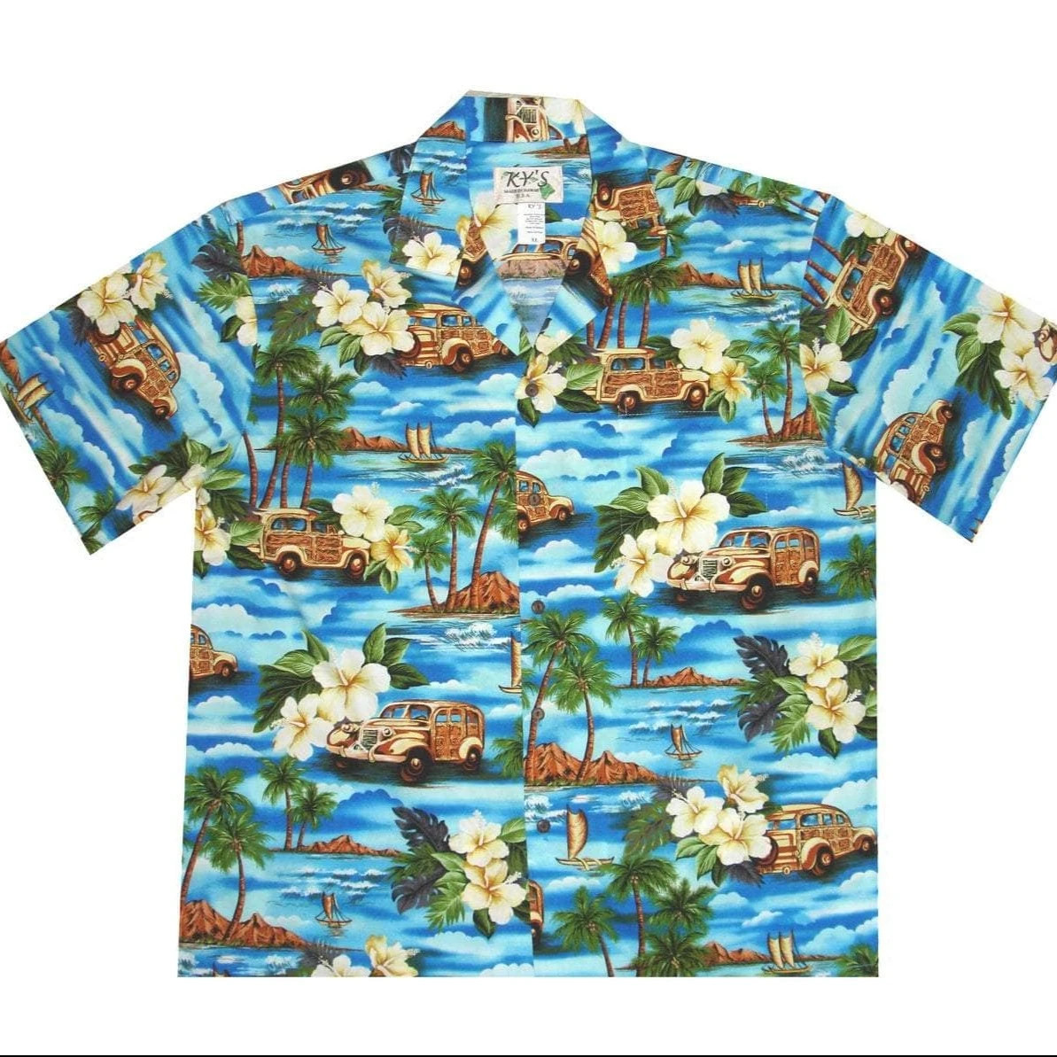 Woody Wagon Car Vintage Hawaiian Aloha Shirts Dh