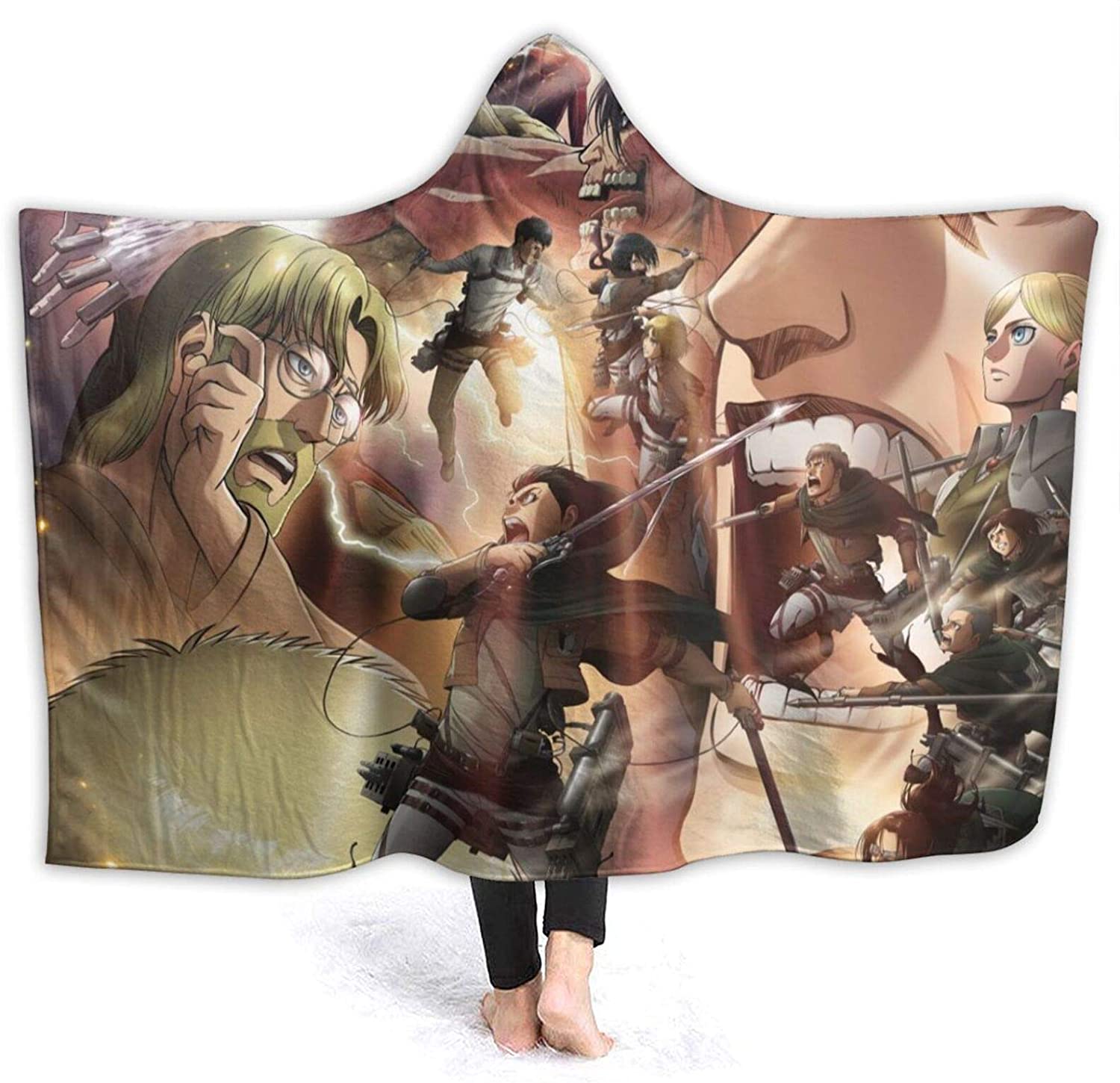 Anime Attack On Titan Hooded Blanket - Fleece Flannel Wearable Super Soft Blanket