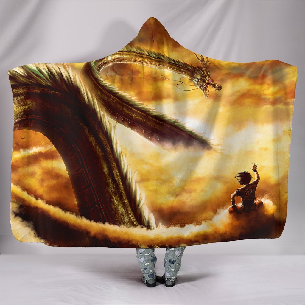 Dragon Ball Goku And Shenron Hooded Blanket - Yellow Goku Blanket