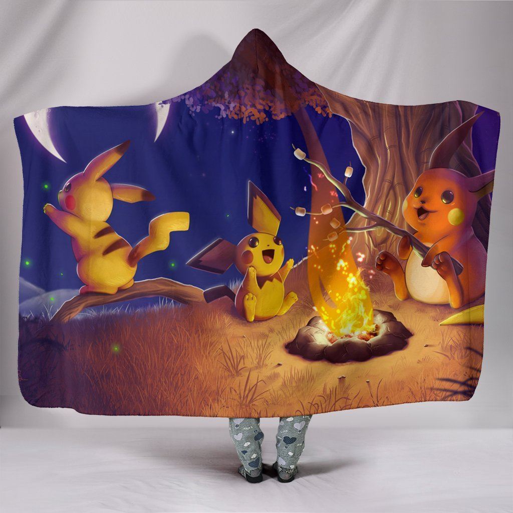 Pikachu Pichu And Raichu Hooded Blanket - Barbecue Blanket