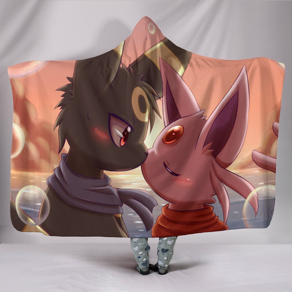 Pokemon Espeon And Umbreon Hooded Blanket - In Love Pink Blanket