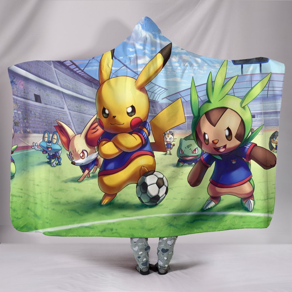 Pokemon Soccer Team Hooded Blanket - Play Football Green Blanket