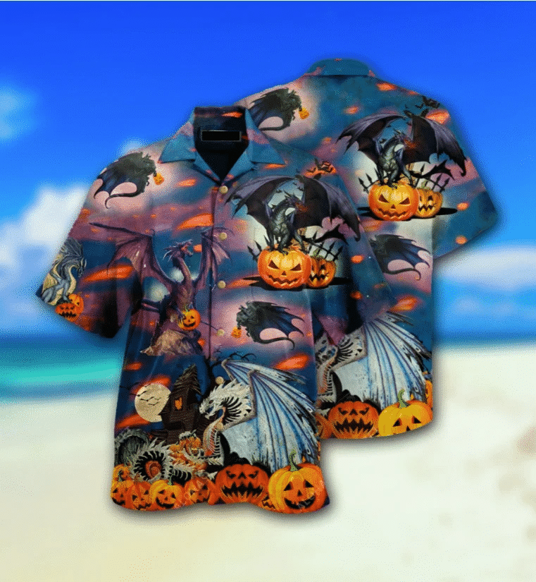 Halloween Cosmos Dragon Angry Evil Pumkin Hawaiian Aloha Shirts Dh