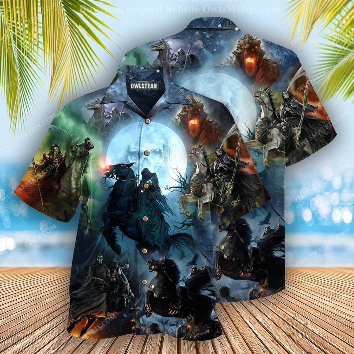 Halloween Headless Horseman Dark Horse Hawaiian Aloha Shirts Kv