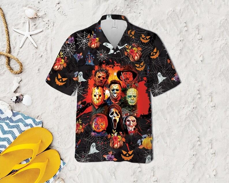 Halloween Theme Bloody Horror Serial Killers Costume Hawaiian Aloha Shirts Dh
