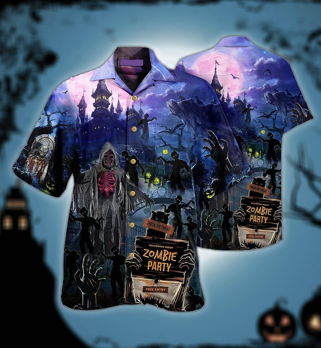 Halloween Zombie Party Grim Reaper Trick Or Treat Hawaiian Aloha Shirts
