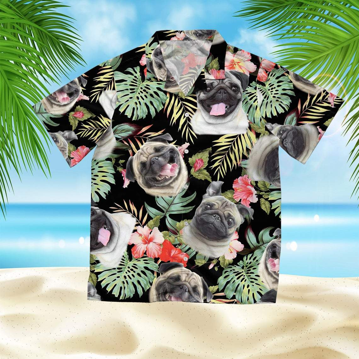 Happy Pug Dog Face Unisex Hawaiian Shirts