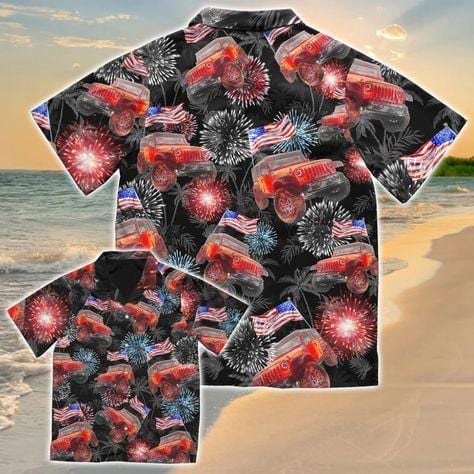 Hawaiian Aloha Shirts - Beach Shorts Jeep America Firework