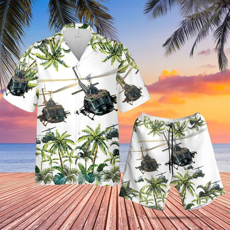 Hawaiian Aloha Shirts - Beach Shorts Us Army Huey Helicopter