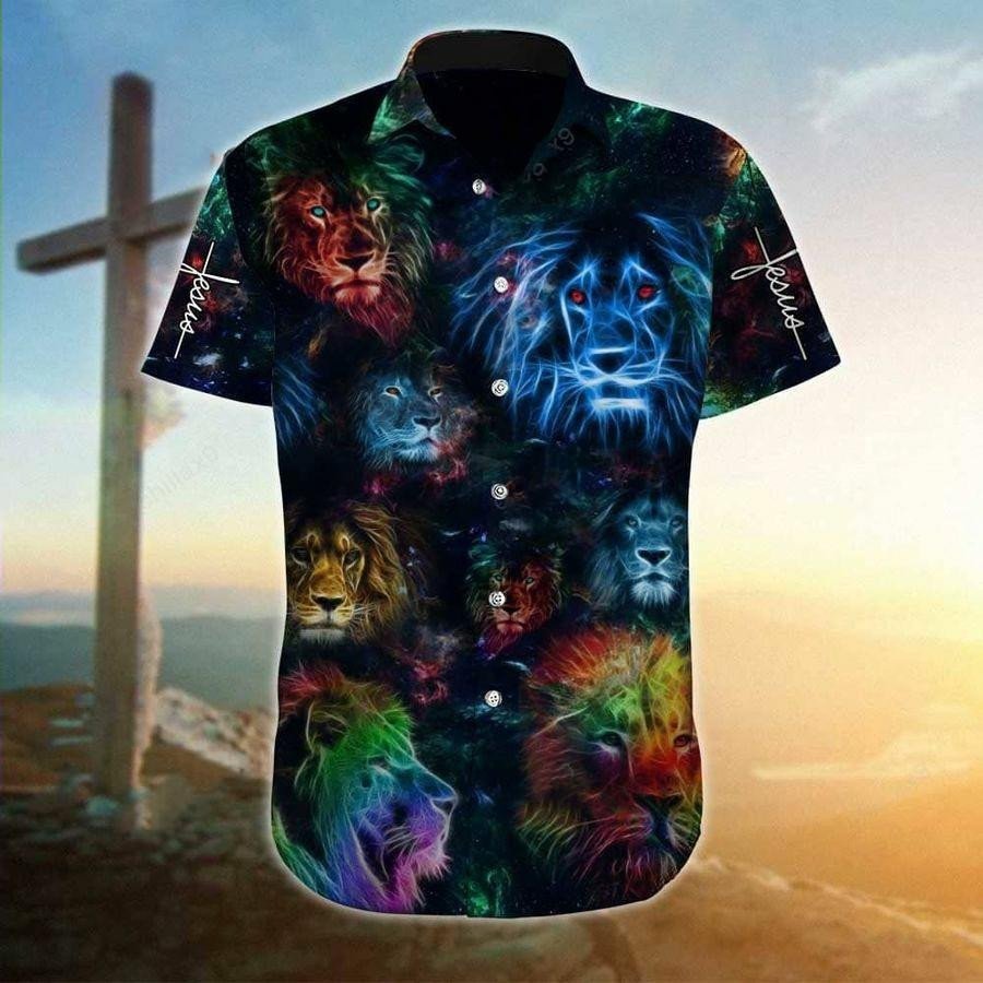 Hawaiian Aloha Shirts Amazing Jesus Lion Neon Light