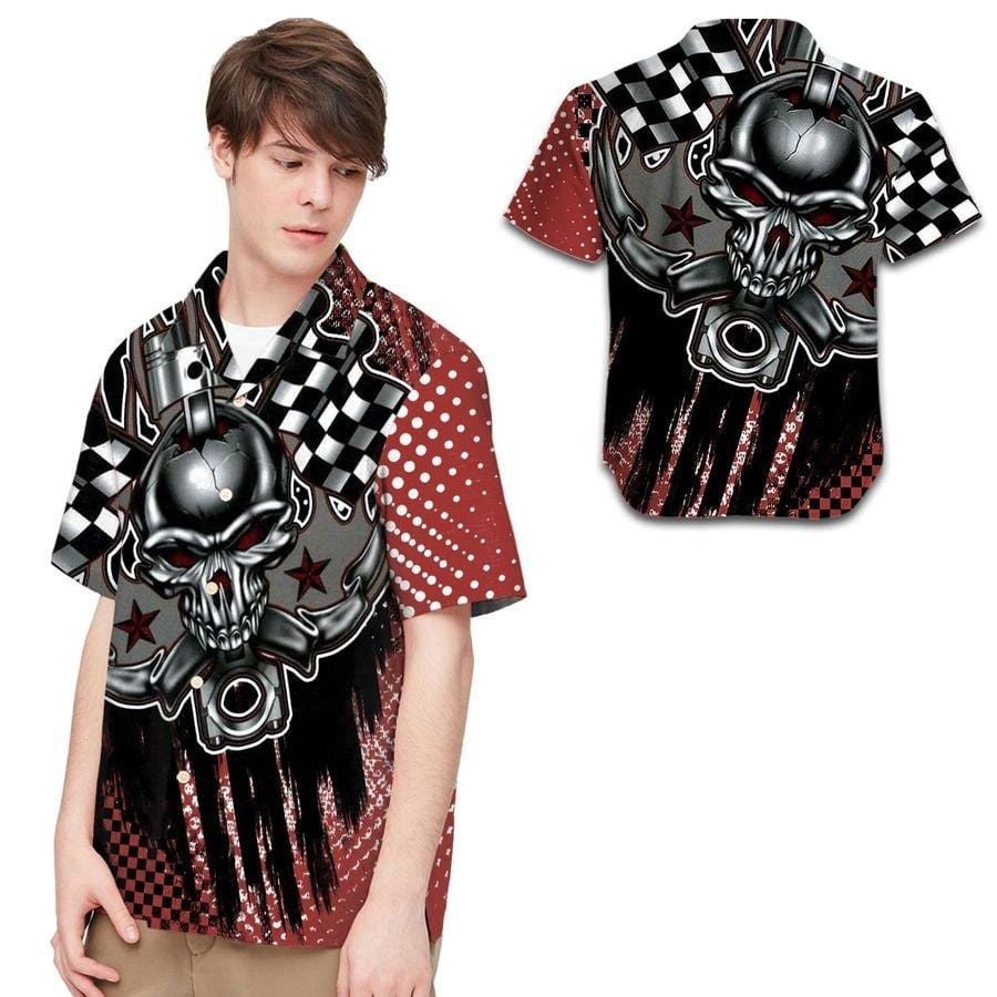 Hawaiian Aloha Shirts Auto Racing Skull Vintage