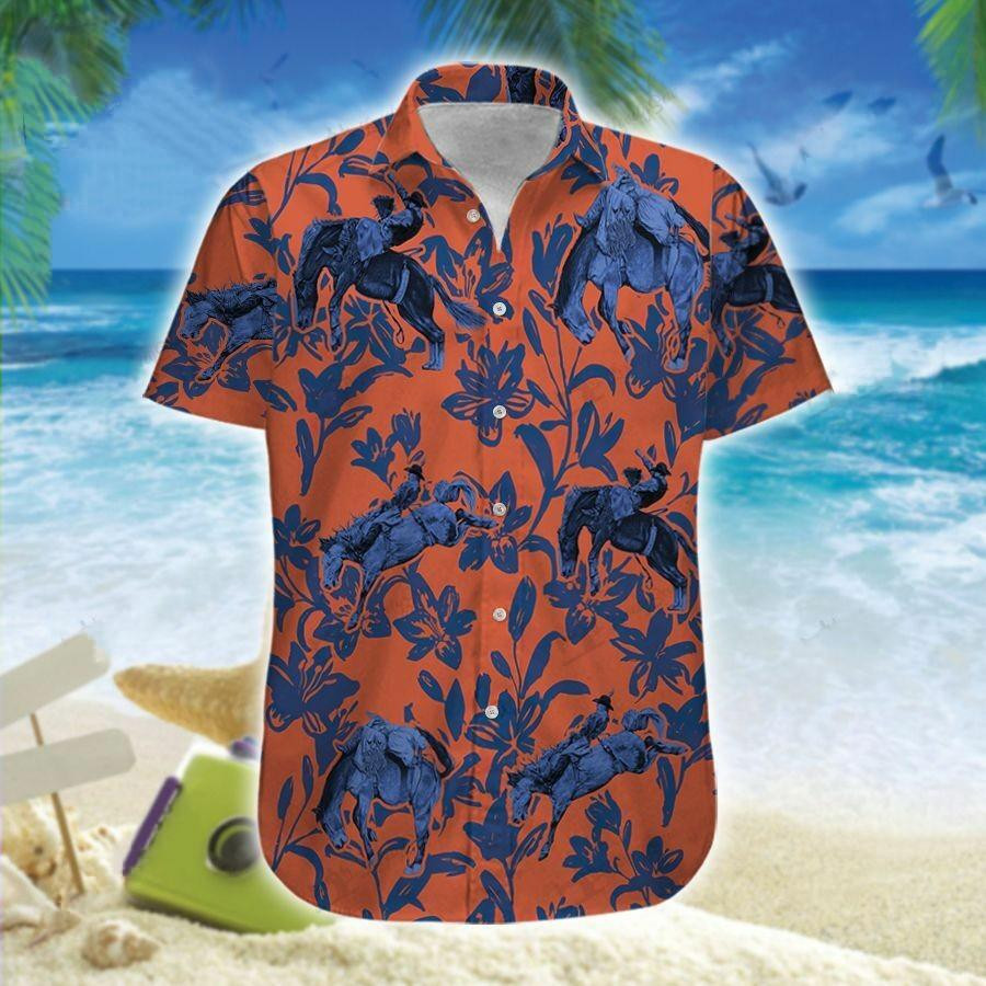 Hawaiian Aloha Shirts Bareback Bronc Navy Flowers
