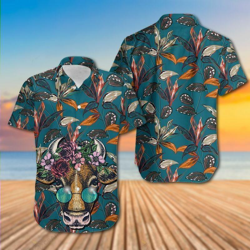 Hawaiian Aloha Shirts Cow Floral Tropical