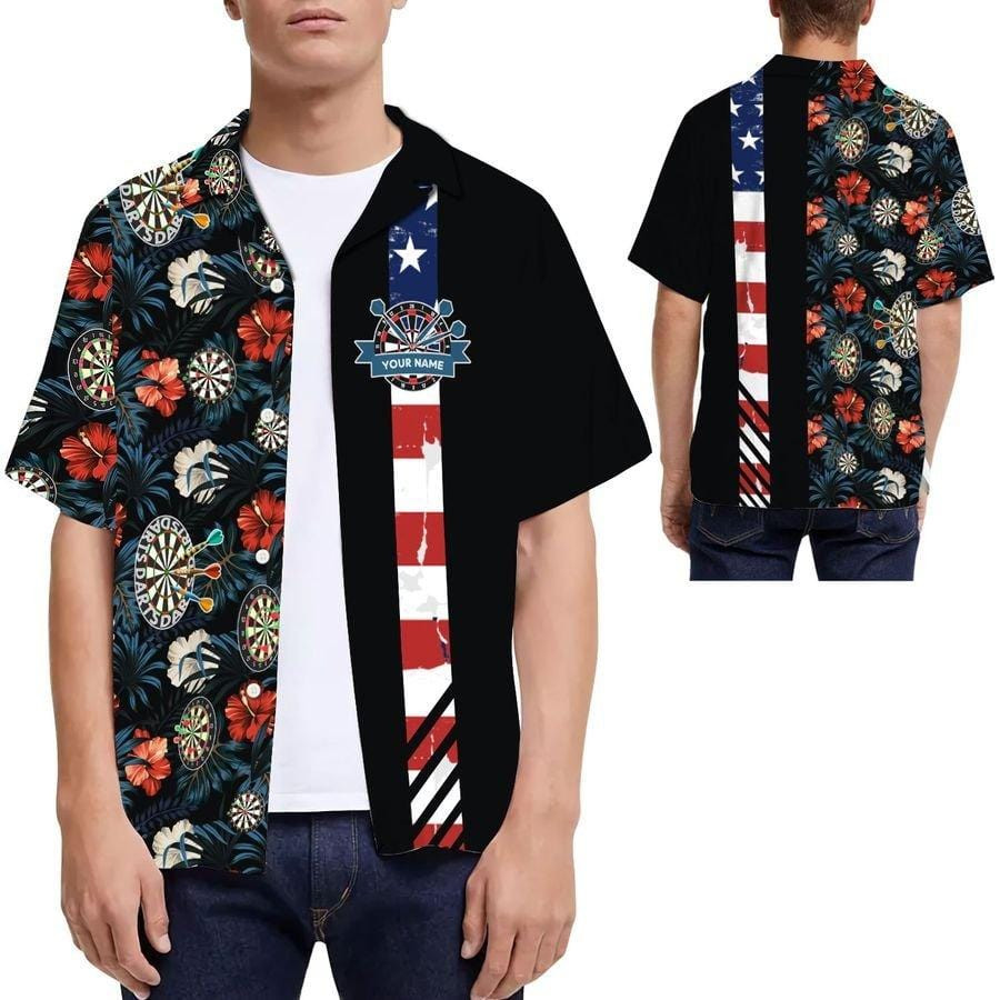 Hawaiian Aloha Shirts Darts Us Flag Tropical Custom Name