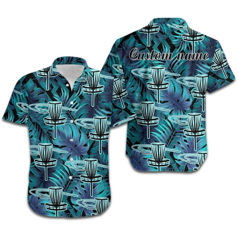Hawaiian Aloha Shirts Disc Golf Aloha Tropical Leaves Custom Name