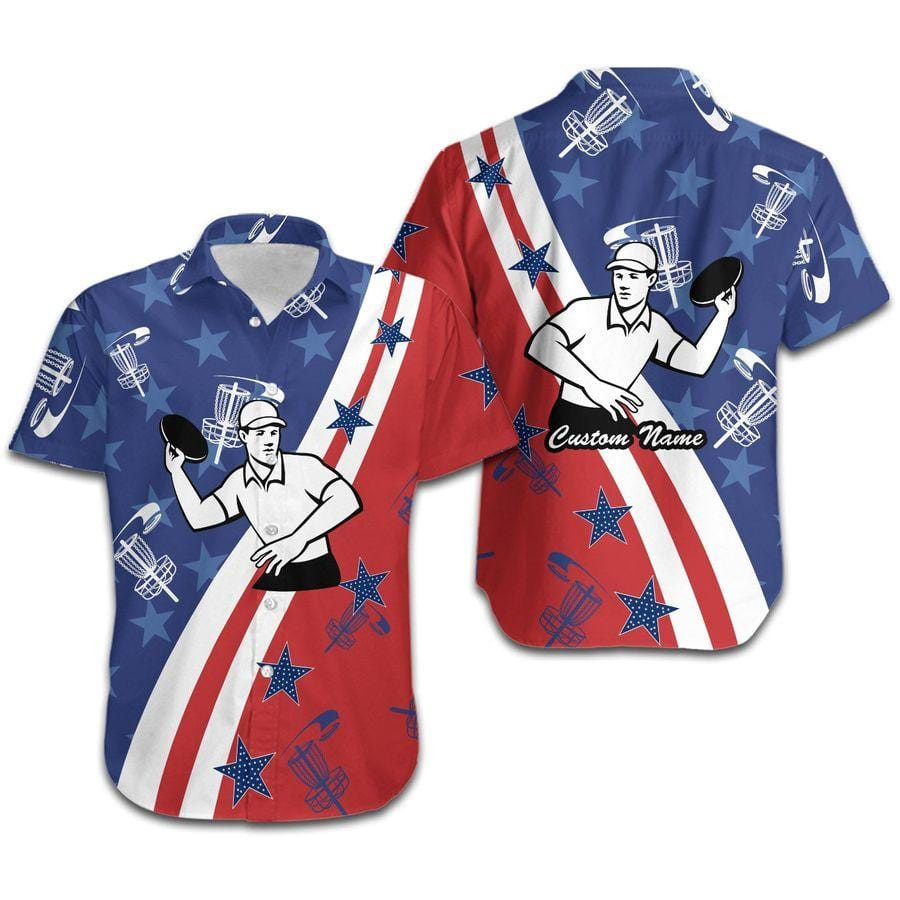 Hawaiian Aloha Shirts Disc Golf Player American Flag Custom Name