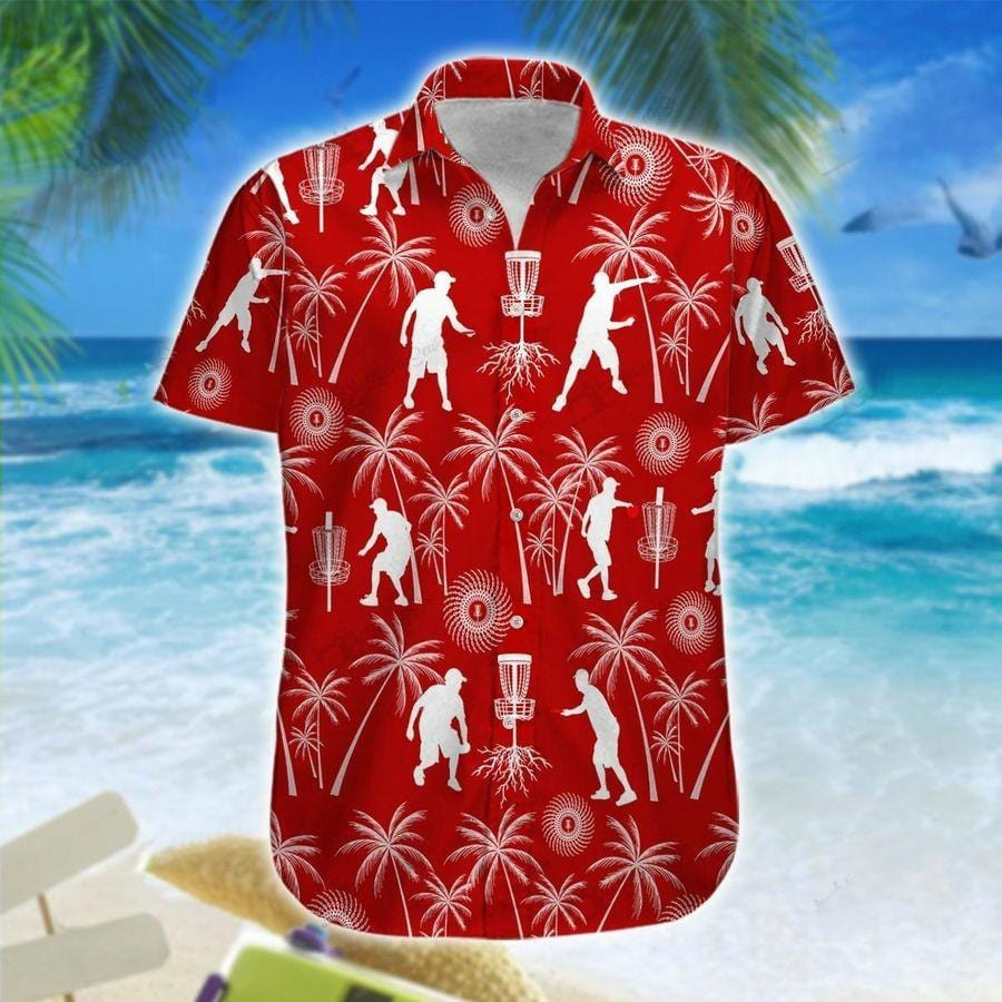 Hawaiian Aloha Shirts Disc Golf Red Coconut Tree
