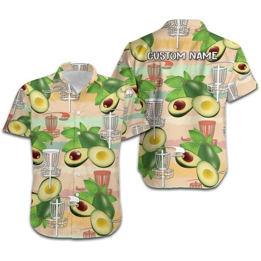 Hawaiian Aloha Shirts Disc Golf Tropical Avocado Custom Name