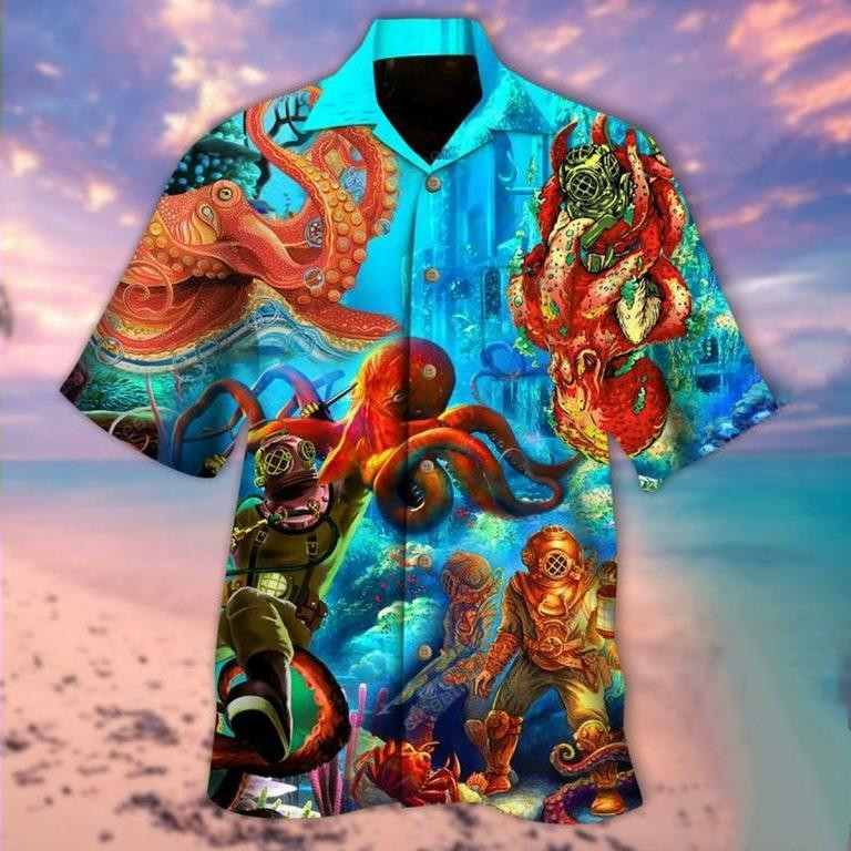 Hawaiian Aloha Shirts Diving I Love To Go Down Octopus