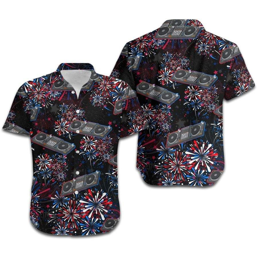 Hawaiian Aloha Shirts Dj Mixer 4Th Of July Fireworks