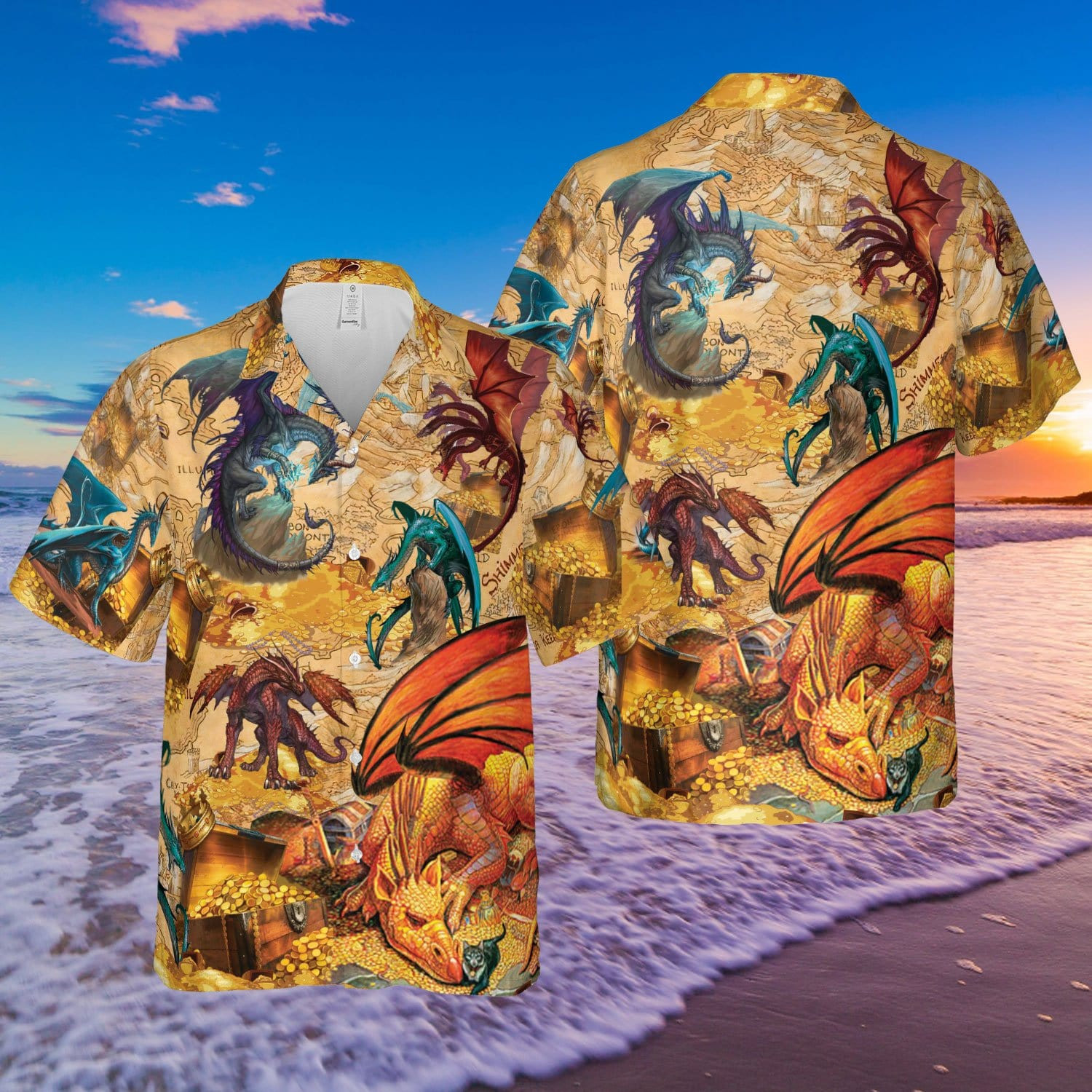 Hawaiian Aloha Shirts Dragon Map 140621H