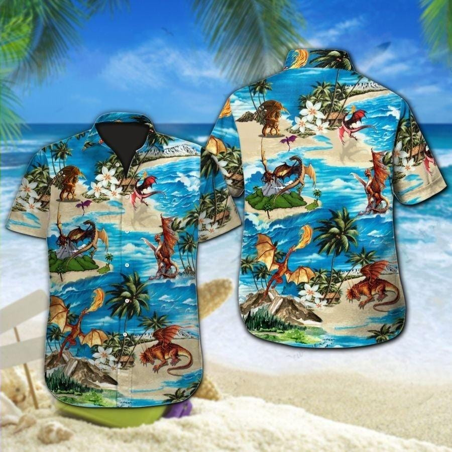Hawaiian Aloha Shirts Dragon On The Beach
