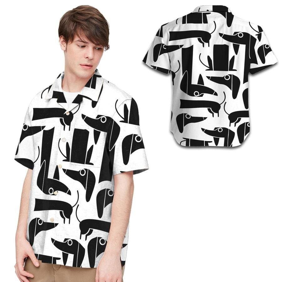 Hawaiian Aloha Shirts Funny Dachshund Black And White