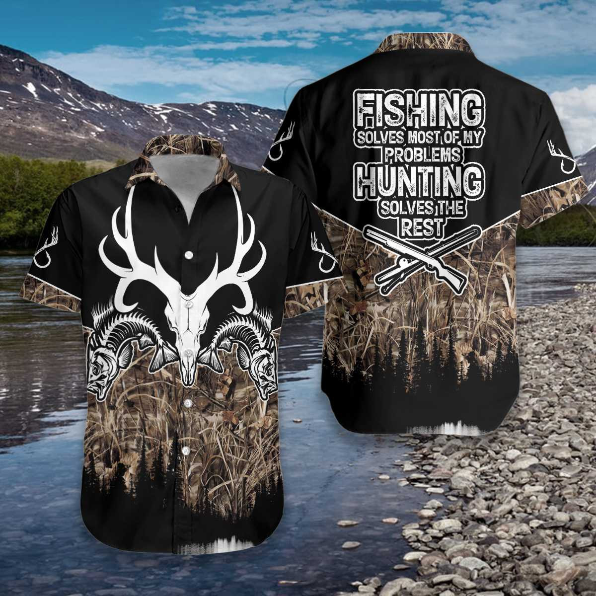 Hawaiian Aloha Shirts Hunting Fishing Solve All My Problems