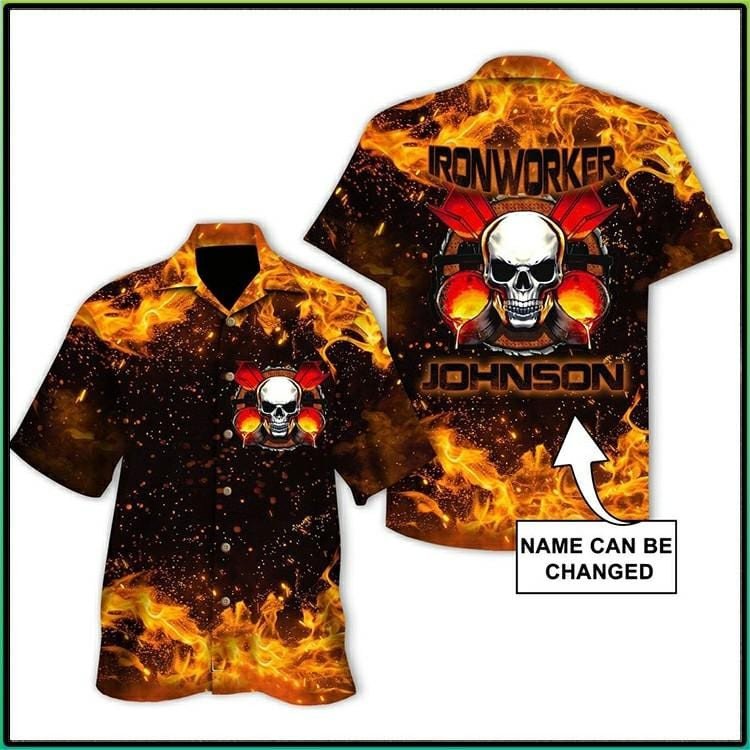 Hawaiian Aloha Shirts Ironworker Fire Skull Custom Name