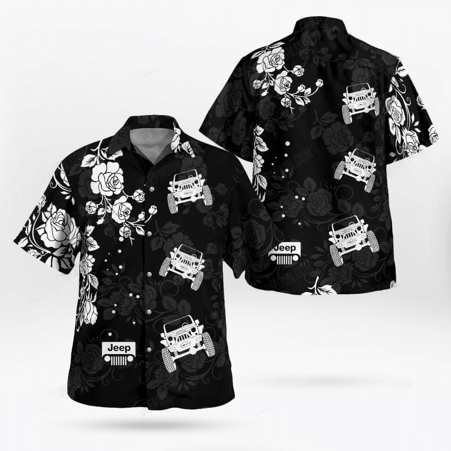 Hawaiian Aloha Shirts Jeep Black And White Roses